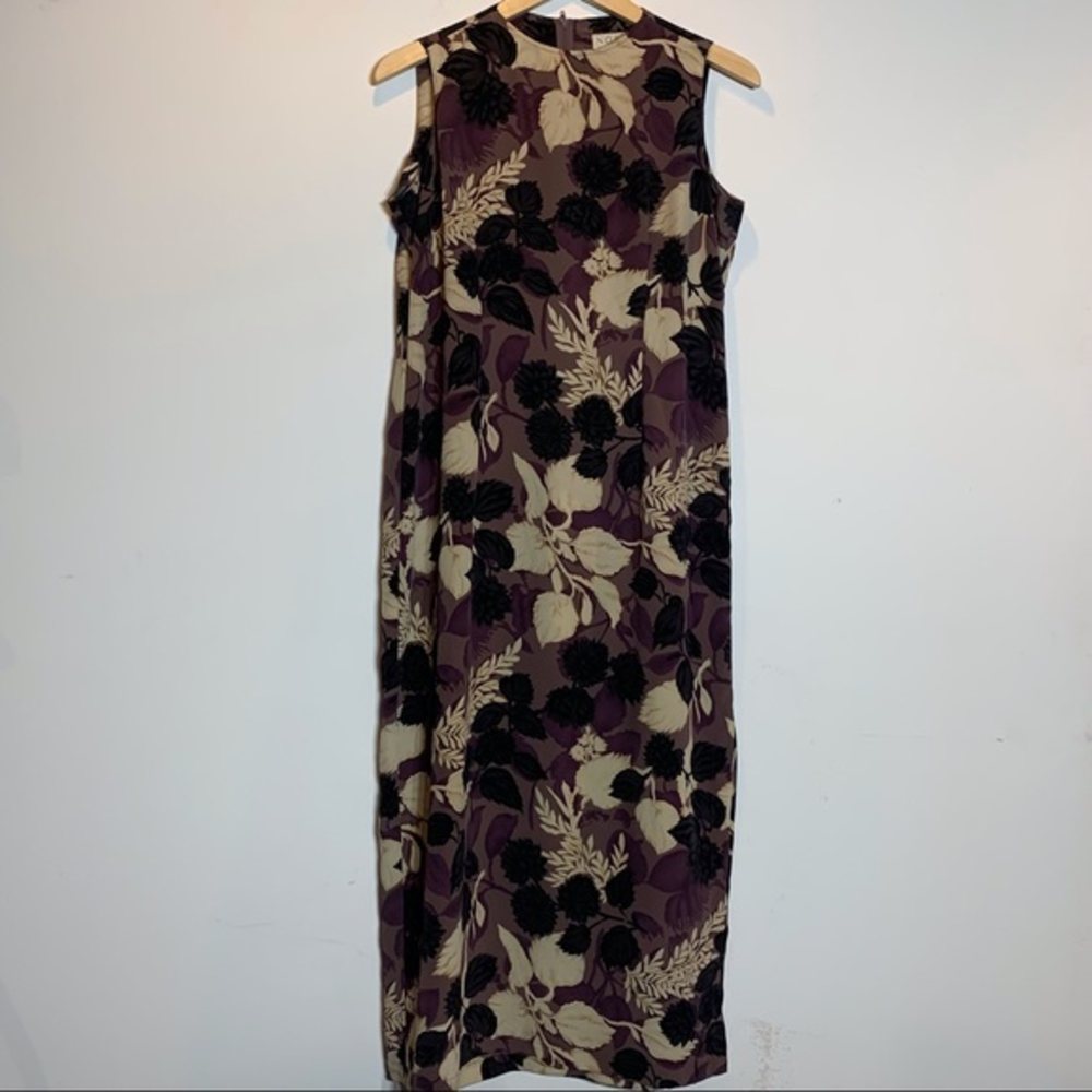EUC Norton‎ McNaughton Cream, Tan, Black & Brown Floral Vintage 90s Sheath Dress
